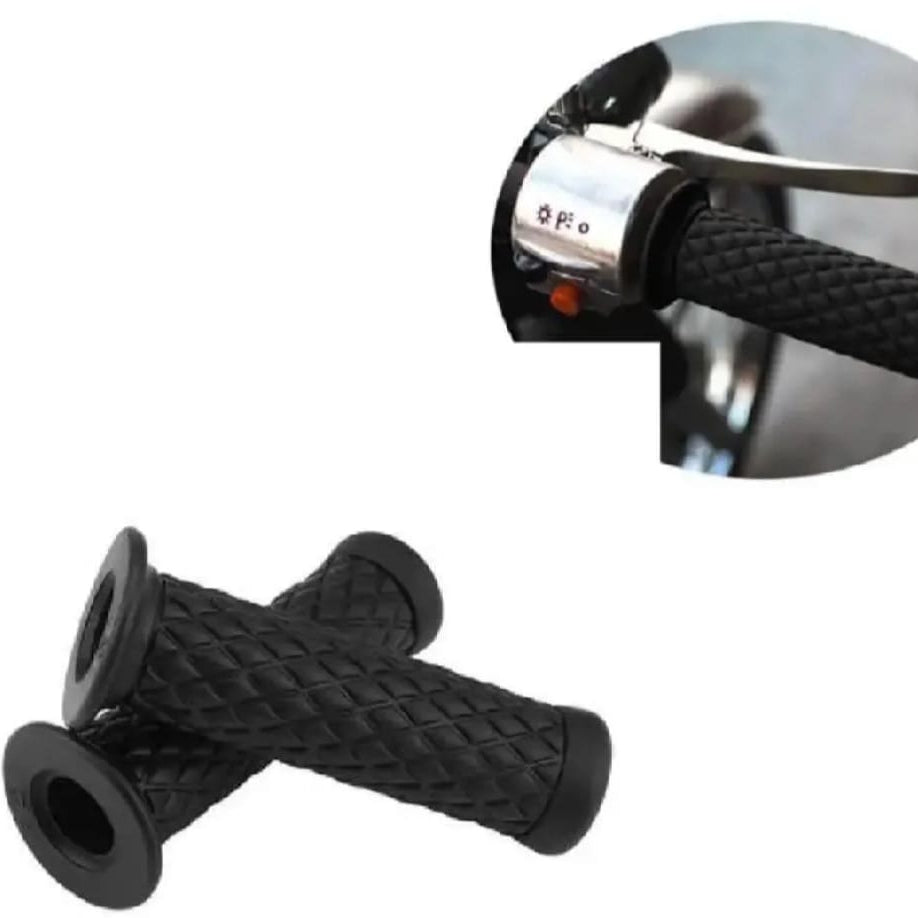 Cafe Racer Diamond Style Rubber Handlebar Grips with Bar Ends – Black (Pair)