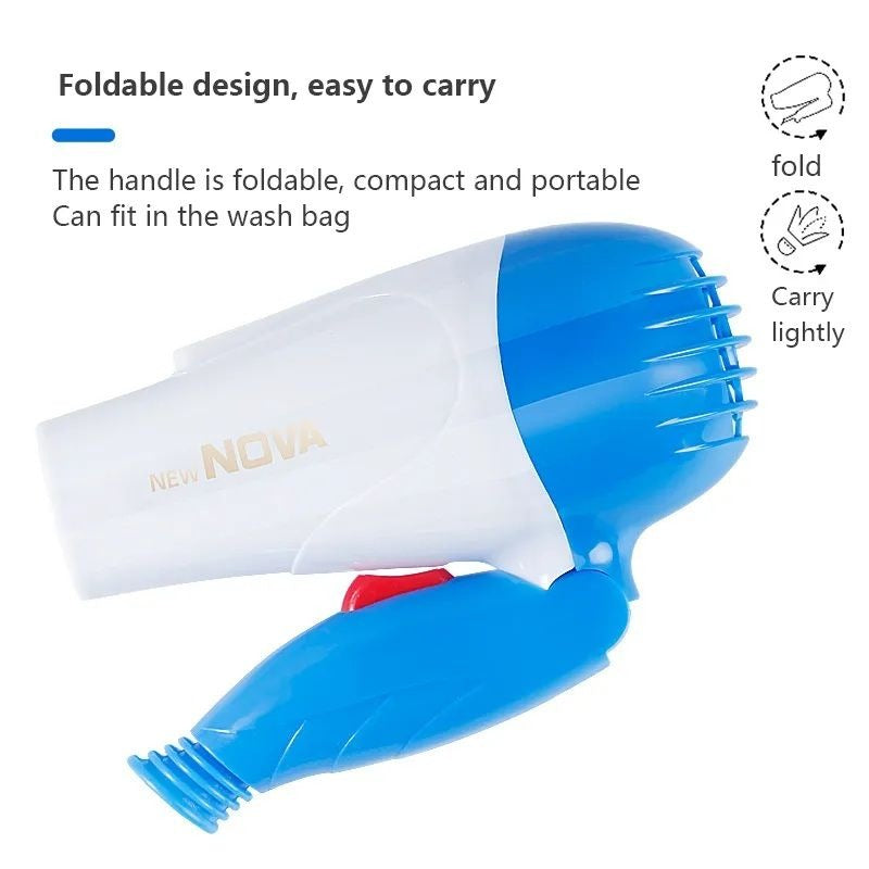 Nova Professional Mini Foldable Hair Dryer – Compact Travel-Friendly Hair Dryer with Folding Handle for Girls