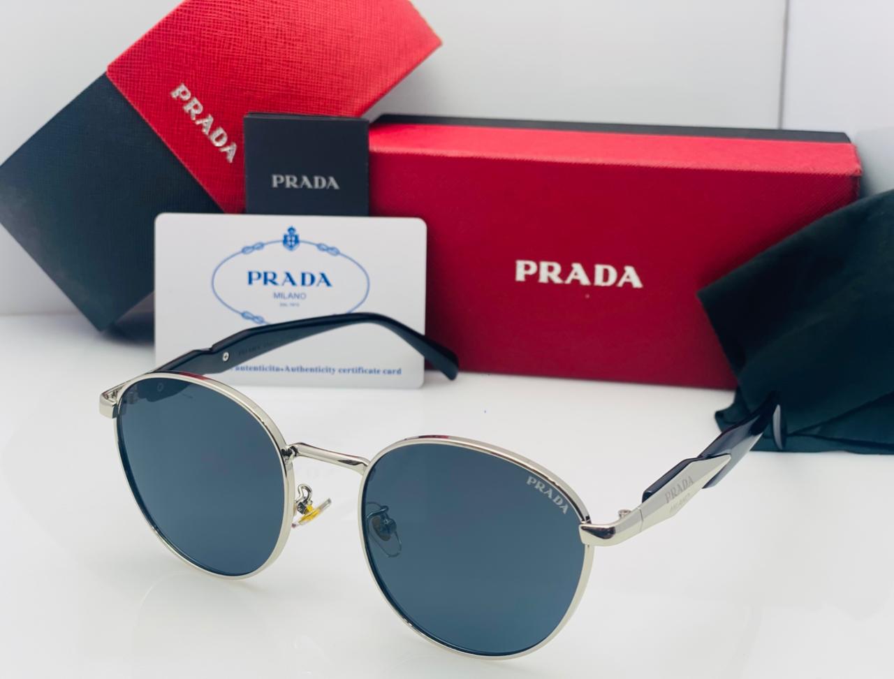 Prada Round Metal Frame Sunglasses For Men And Women With Stylish Tinted Lenses