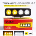 4 Lens Flasher Fog Light 40W – Dual Color White & Yellow LED Strobe Light for Bike & Car (DC 9V–80V)