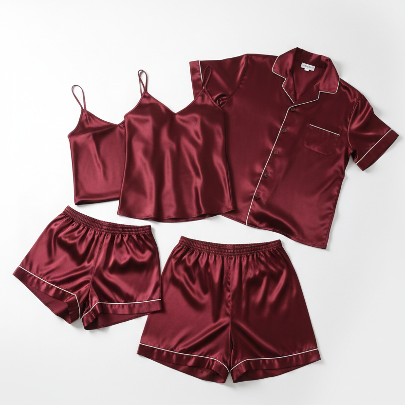 Couple Night Dress / Night Suit / Silk Sleepwear Set – 4-Piece Camisole & Shirt with Shorts | DC-C015
