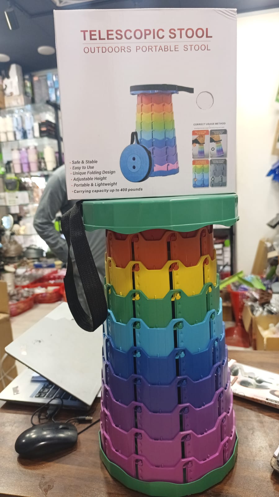 Portable Rainbow Telescopic Stool – Lightweight Collapsible Folding Seat for Camping, Fishing, Hiking & Outdoor Activities – Adjustable Height
