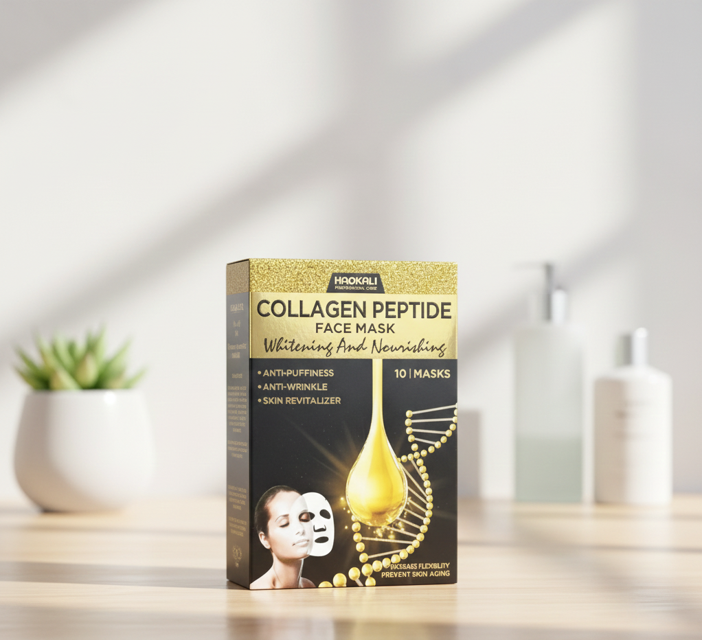 HAOKALI Professional Care Collagen Peptide Face Mask (10-Pack) - Anti-Puffiness, Anti-Wrinkle, Whitening & Nourishing Skin Revitalizer