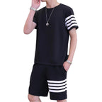 Black Color Trendy LINE Printed Tracksuit for Men | Cotton T-Shirt &amp; Shorts | Summer Casual Wear | Gym &amp; Elegant Suit