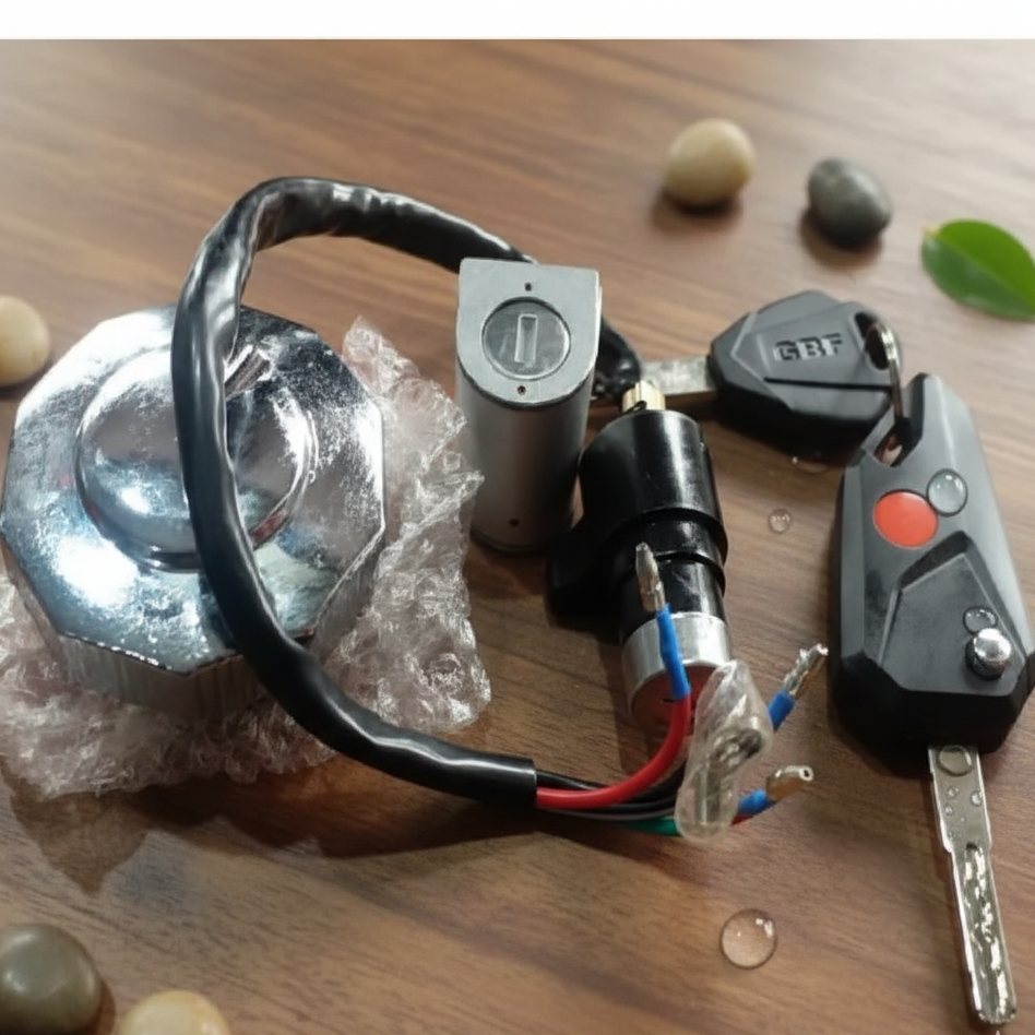 Computerised Key Lock Switch Kit 3 Pcs for Honda CD70 Bike – Complete Ignition, Handle & Fuel Tank Lock Set