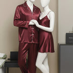 Premium Nighty Suit Satin Silk Couple Pajama Set – Luxurious Matching Night Wear for Men & Women (3 Pcs) | SKU: DC-C005
