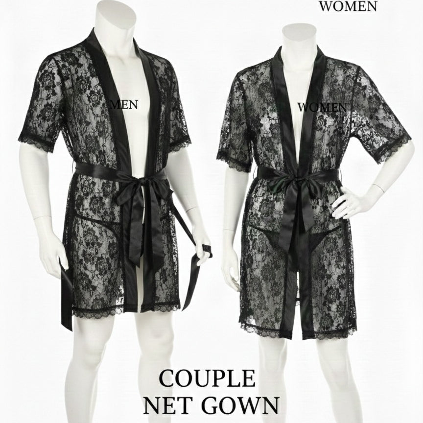 Couple Matching Romantic Robe / Gown Set – Sensual Net Nightwear for Men & Women (Pack of 2) | SKU: DC-C004