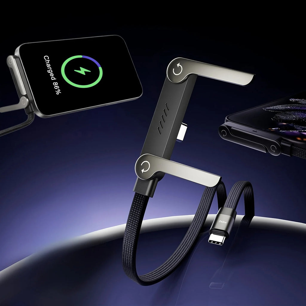 240W 2-in-1 USB-C Fast Charging Cable With Foldable Bracket | Type-C Data Cable & Desktop Holder