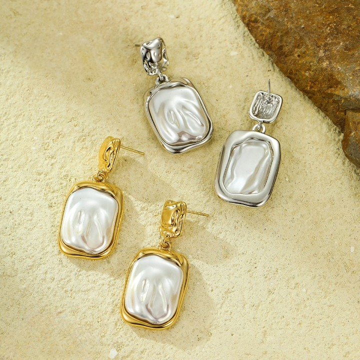 Elegant Korean Gold Foil Earrings with White Stone (PXT-115)