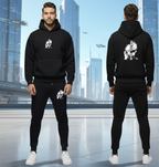 Urban Streetwear Tracksuit – Men’s Heavyweight Black Graphic Hoodie