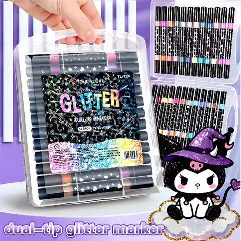 Summer Glitter Hal Tip Markers Set Of 24 Markers With 48 Vibrant Shades For Creative Art And Craft Projects