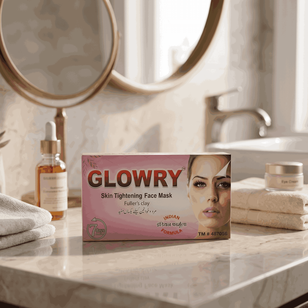 GLOWRY Skin Tightening Face Mask with Fuller’s Clay | Natural Indian Formula for Oil Control & Pore Cleansing | 100% Organic Herbal Pack