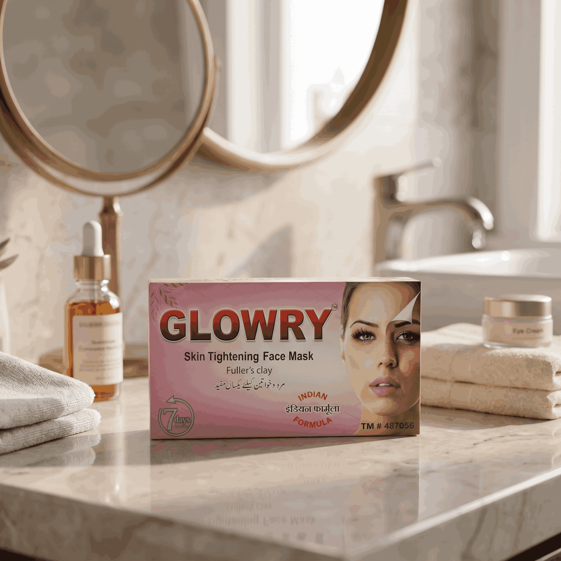 GLOWRY Skin Tightening Face Mask with Fuller’s Clay | Natural Indian Formula for Oil Control & Pore Cleansing | 100% Organic Herbal Pack