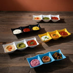 3 Grid Japanese Dip Sauce Tray Plastic Sauce Dish Multi Section Condiment Tray for Dips Snacks and Sushi (Random Color)
