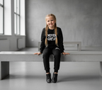 Kids “Never Give Up” Printed Black & Black Tracksuit Set | Winter Fleece Sweatshirt & Trouser Outfit for Boys & Girls – Warm & Motivational FOR BABY AND KIDS