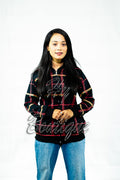 Winter Collection Women’s Red & Green Lining Print Jacket | Stylish & Warm Outerwear | Trendy Winter Fashion for Ladies
