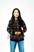 Winter Collection Women’s Red & Green Lining Print Jacket | Stylish & Warm Outerwear | Trendy Winter Fashion for Ladies