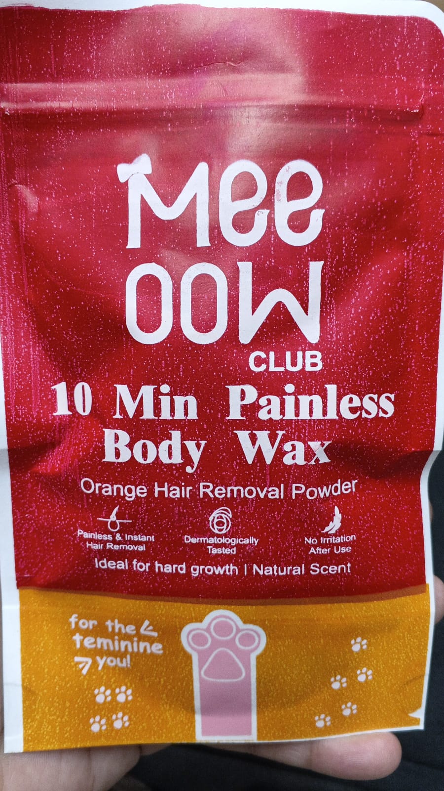 Meeoow Club 10 Min Painless Body Wax – Orange Hair Removal Powder for Smooth Skin - 100g