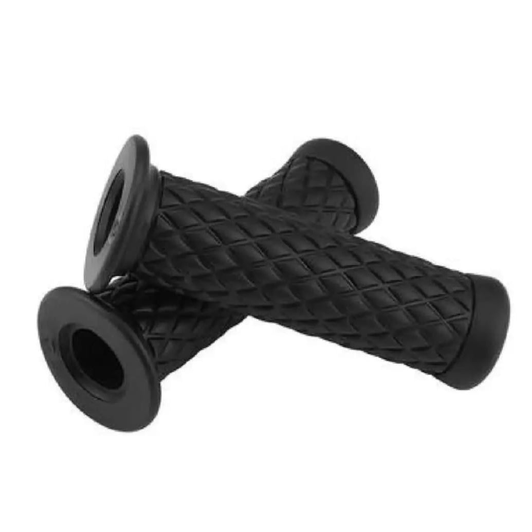 Cafe Racer Diamond Style Rubber Handlebar Grips with Bar Ends – Black (Pair)