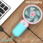 Portable Mini Rechargeable Fan with Desktop Stand, USB Charging Cable & Premium Box (Random Color)