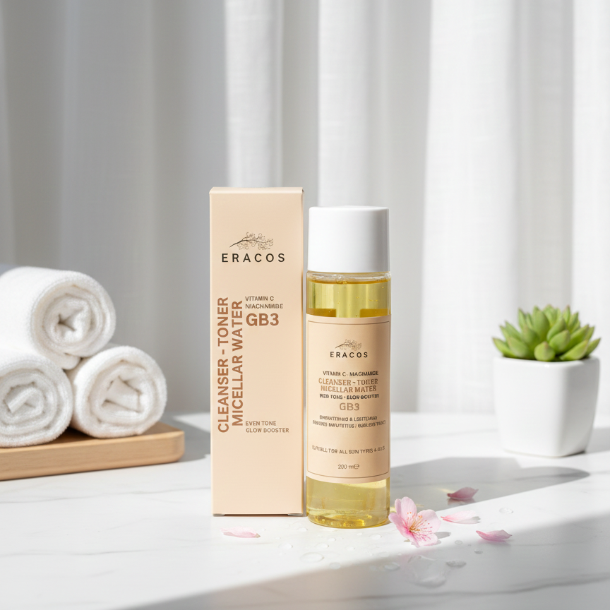 Eracos GB3 Cleanser Toner Micellar Water Gentle Formula Removes Makeup Clears Impurities Refreshes Skin Provides Smooth And Healthy Look For Daily Use - 200ml