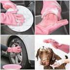 Silicone Dishwashing & Cleaning Pair Gloves – Reusable Heat Resistant Scrubber Gloves for Kitchen, Bathroom & Household Cleaning | Random Color