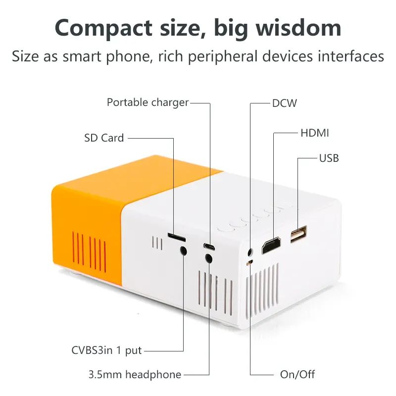 Portable YG300 Mini LED Projector A1 LED LCD Mini Video Projector – International Version | Compact Home Theater | White & Yellow