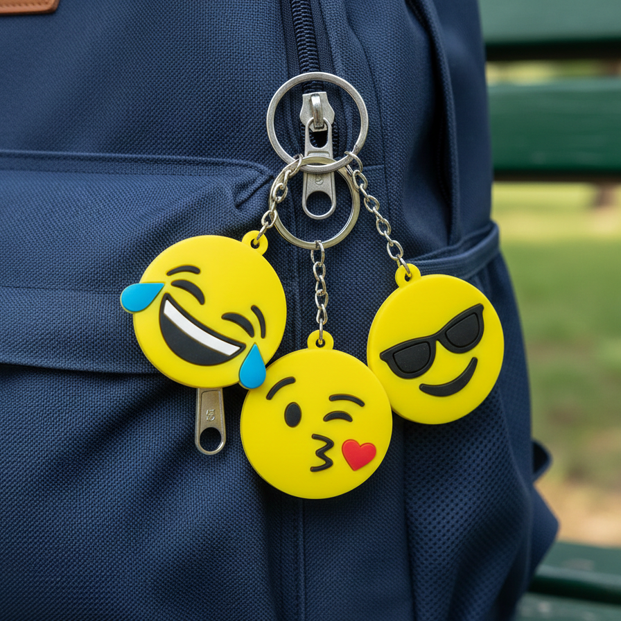 Pack of 3 Assorted Round Emoji Reaction Keychains – Plastic Smiley Face Charms (Random Designs)