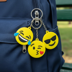 Pack of 3 Assorted Round Emoji Reaction Keychains – Plastic Smiley Face Charms (Random Designs)