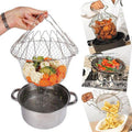 Stainless Steel Multi-Functional Foldable Chef Basket – Deluxe Kitchen Colander, Mesh Steam, Rinse, Strain & Fry Basket