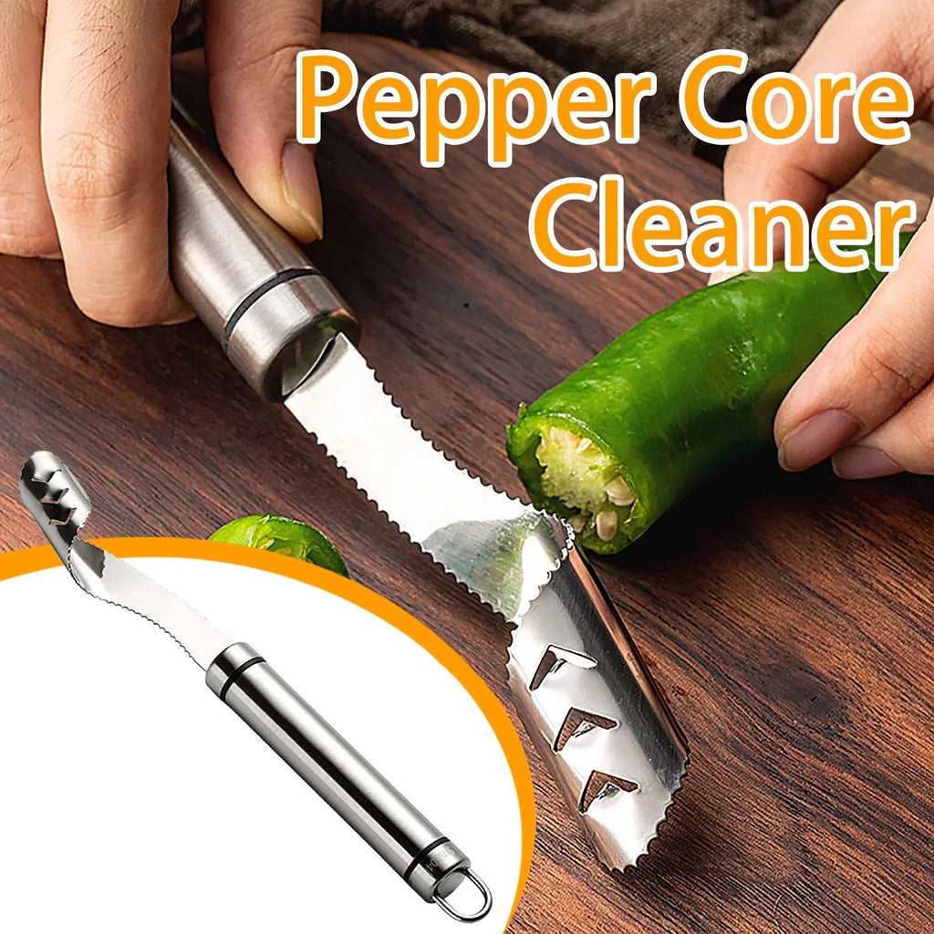 Stainless Steel Pepper Corer & Vegetable Slicer – Multifunction Jalapeno Core Remover, Fruit & Seed Extractor Tool