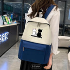 Cute Cat Print 5-in-1 School Bag Set for Girls – Backpack, Handbag, Crossbody Pouch, Pencil Case & Lunch Bag Stylish Combo
