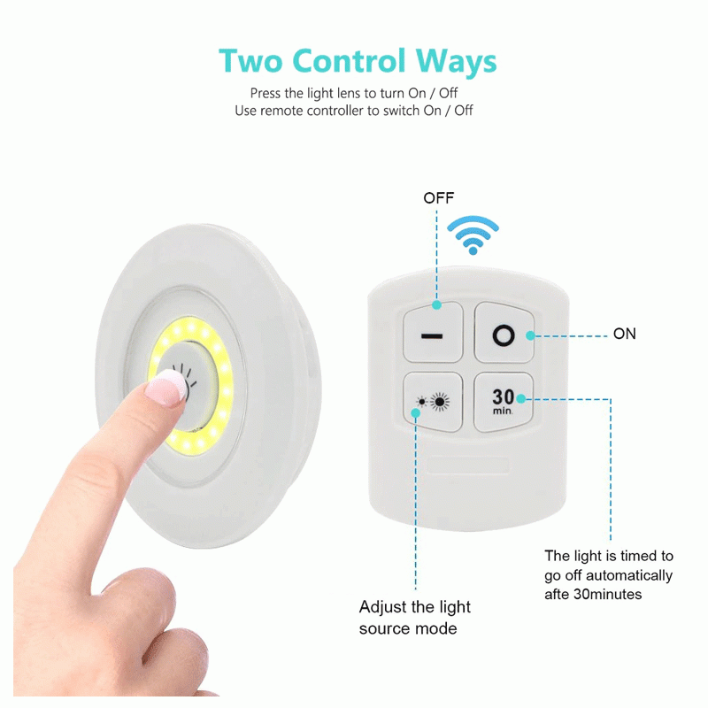 Pack Of 3 LED Remote Control Lights | Tap Light For Cabinet Wardrobe Room Kitchen & Office Use | Self-adhesive Lights With Remote (Cell Operated)