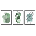 set of 3 abstract plant art wooden canvas frames for wall decore / sticky phototiles for home and office