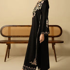 Batool 2-Piece Stitched Winter Suit – Black Cutwork Embroidered Cotton/Dhanak Set