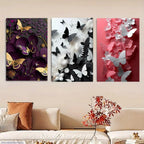 Set of 3 Butterfly Wall Frames – Wooden Decorative Art with Double Tape for Easy Mounting