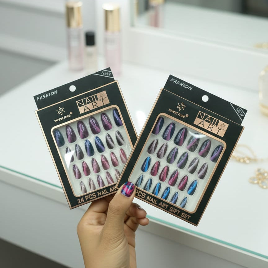 24 Pcs Professional Manicure Artificial Nails – Salon-Quality Press-On Nail Set