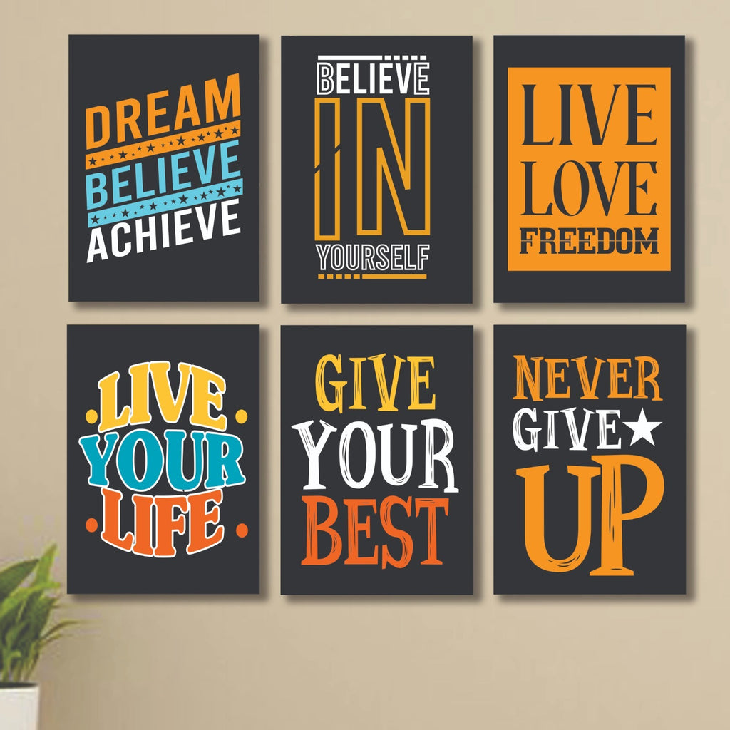set of 6 Motivational sticky canvas frames for wall decore / sticky phototiles