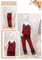 Women's Silk Top Pajama Set with Lace – Luxury Sleepwear Collection (Free Size) [SKU R-012]