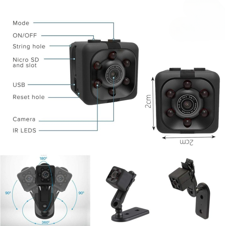 SQ6 Mini Spy Camera – HD Portable High Quality Security Camera with Night Vision & Two Stand Holders