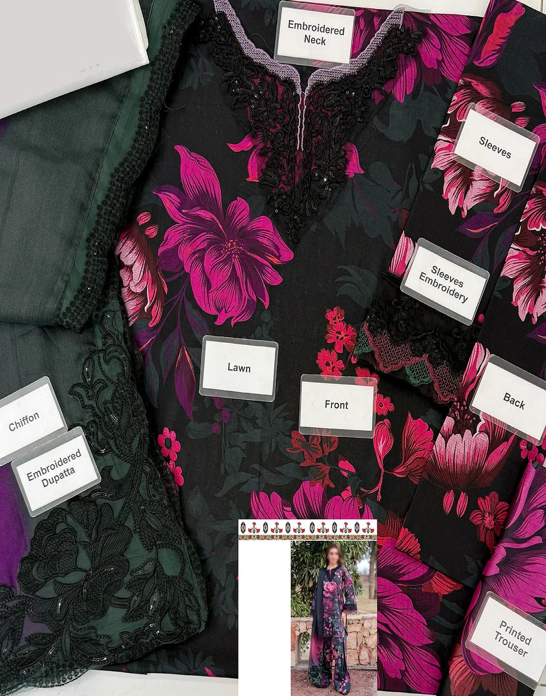 Iznik Digital Printed 3Pc Embroidered Lawn Unstitched Suit with Chiffon Dupatta – Summer Collection 2026