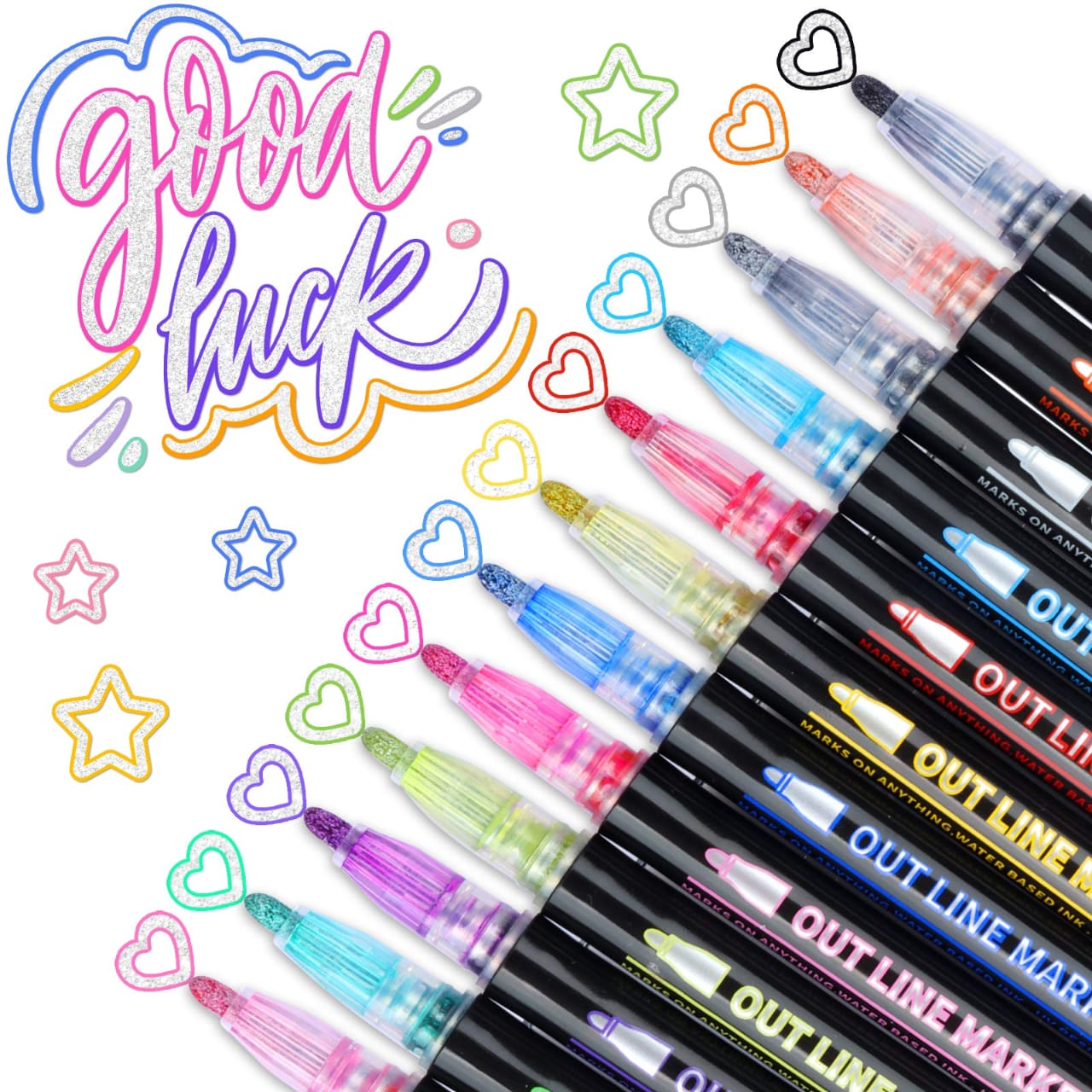 Double Line Outline Glitter Marker Pens Creative Dual Effect Writing And Drawing Tools For Art Craft And Decoration