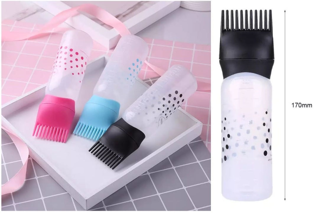 Hair Oil Comb Applicator Bottle with Graduated Scale – Professional Hair Coloring, Oiling & Scalp Treatment Tool ~ Random Color (1Pc)