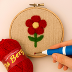 3D Embroidery Punch Needle Kit with 10 Inch Wooden Hoop, Jute Cloth (20x36 inch), Thread, Scissors & Tools – Complete Handcraft Embroidery Set (Maroon Yarn)