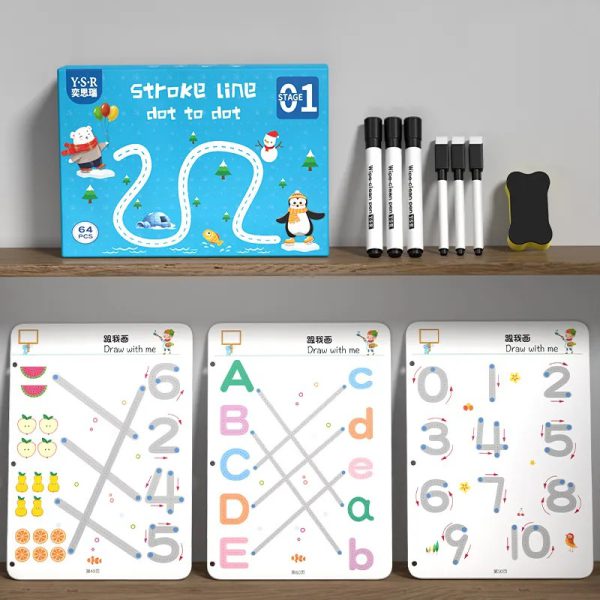 A4 Kids Educational Learning Tracing Book | 64 Pages Dot-to-Dot Activity Workbook with 2 Markers & Duster (Big Size)