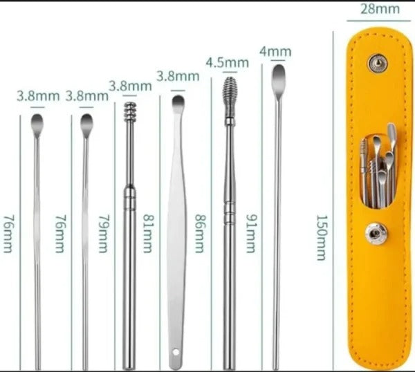 Pack off 6  Ear Pick with Storage Bag Dig Ear Wax Remover Cleaner Care Portable Travel Kit Cleaner Spoon