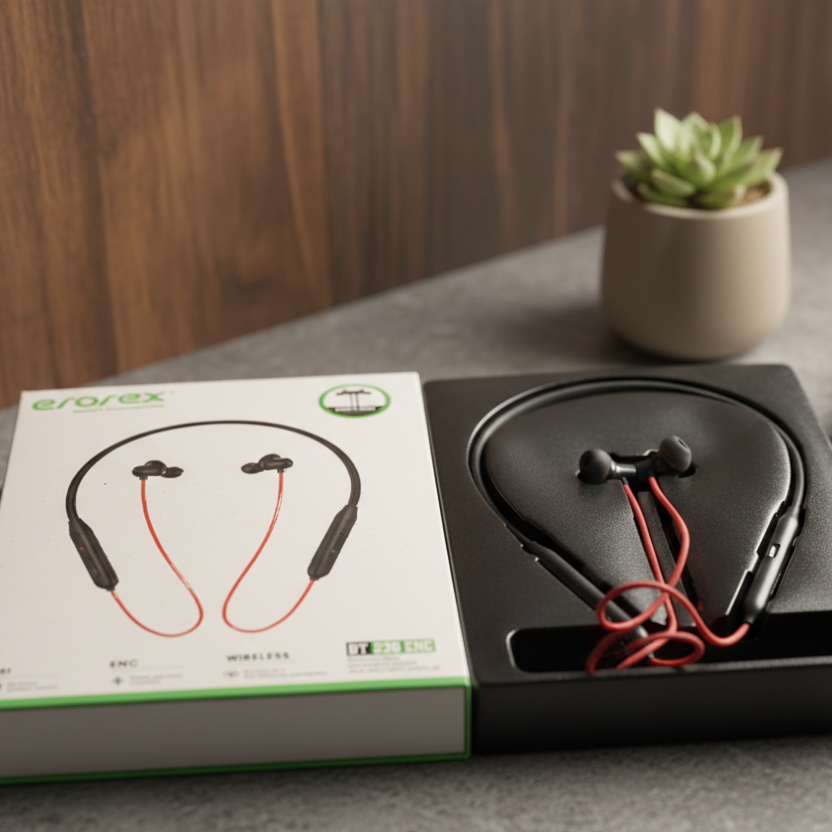 EroreX BT E20 ENC Wireless Neckband Earphones – Noise Cancellation, Bluetooth 5.3, Magnetic Design & Long Battery Life