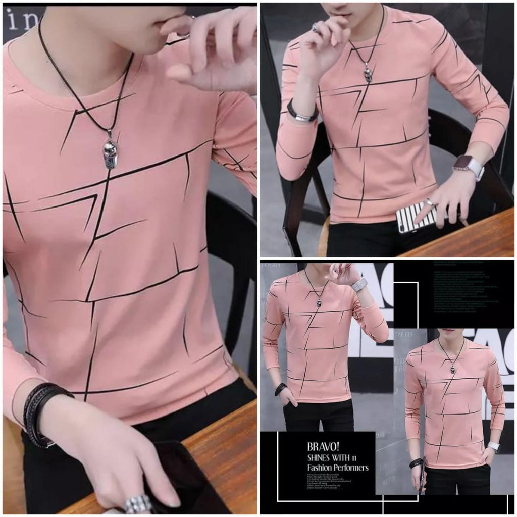 Fancy Cotton Jersey Full Sleeves T Shirt For Men | Best Quality Full Sleeves T Shirt For Men | T Shirt For Boys - Pink T-Shirt with Black Print