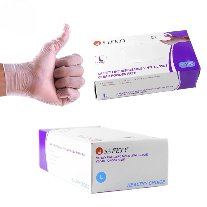 Safety Fine Disposable Vinyl Gloves – Clear, Powder-Free | Food Prep & Hygiene Use