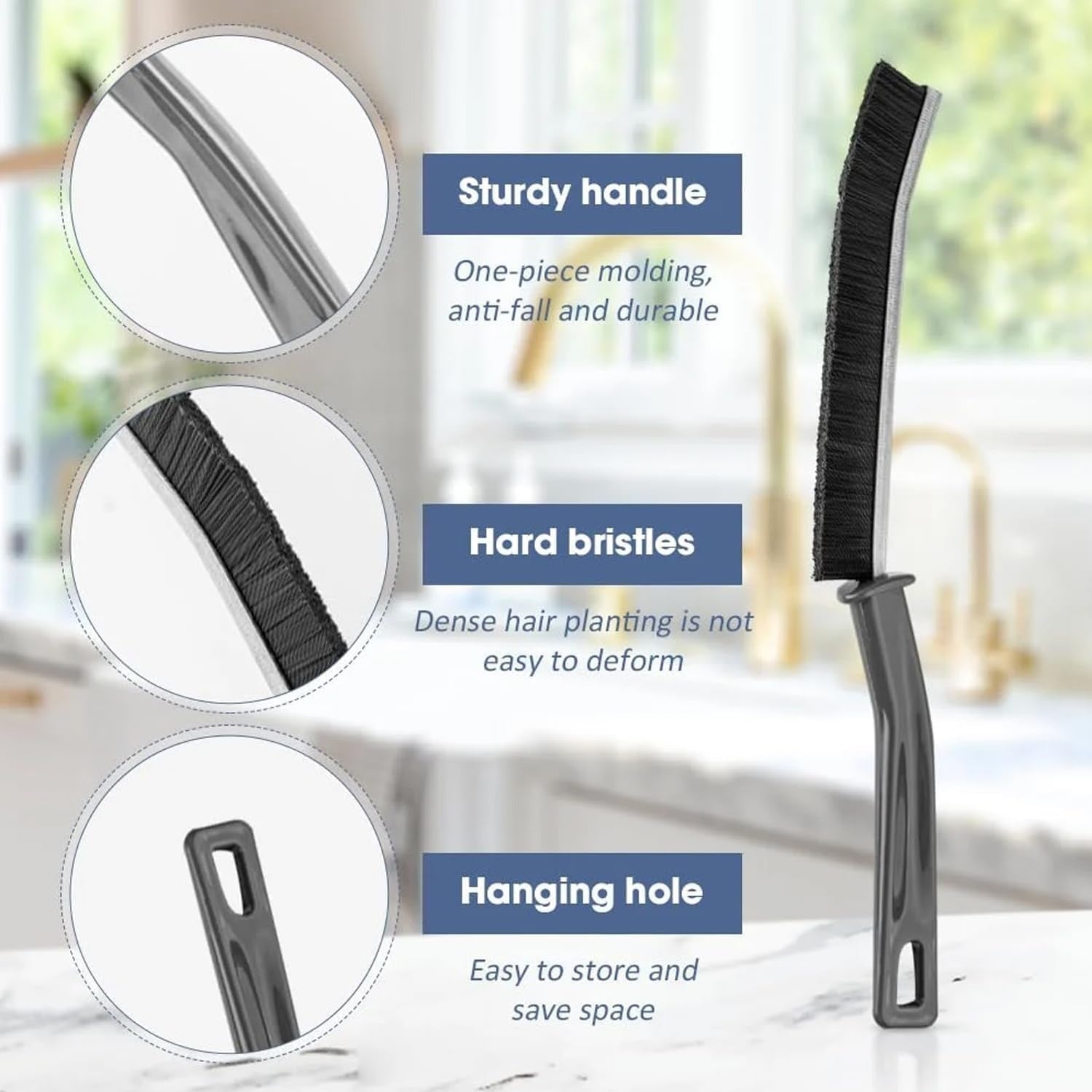 Set of 2 Gap Cleaning Brushes – Hard Bristle Crevice and Grout Cleaning Brush for Bathroom, Kitchen, Tile, and Dead Angles – Durable Narrow Cleaning Tool (9 Inch Lengh 0.75 Inch Width)